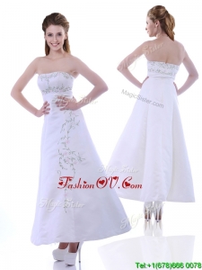 Elegant Ankle Length White Unique Prom Dresses with Embroidery and Beading
