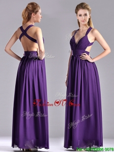 2016 Sexy Purple Criss Cross Prom Dress with Ruched Decorated Bust