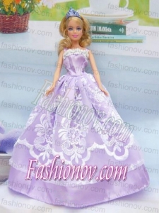 Embroidery Lilac For A-line Barbie Doll Dress
