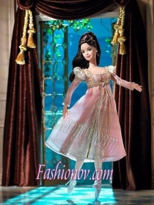 New Fashion Princess Pink Dress With Long Sleeves Gown for Barbie Doll