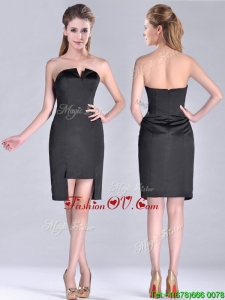 2016 Fashionable Front Short Back Long V Neck Prom Dress in Black