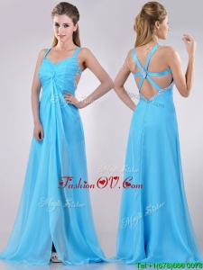 2016 Luxurious Straps Criss Cross Beaded Long Prom Dress in Baby Blue