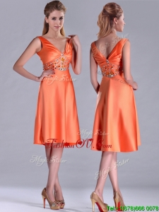 2016 New Arrivals V Neck Beaded Short Prom Dress in Orange Red