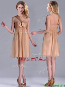 2016 New Style One Shoulder Chiffon Short Prom Dress in Champagne