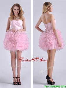 2016 Sweet Ball Gown Ruched Baby Pink Short Prom Dress in Rolling Flowers