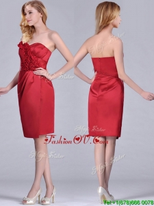 Low Price Red Column Satin Knee Length Prom Dress with Ruffles