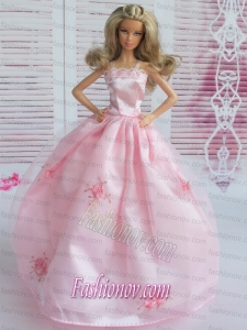 Pink Embroidery Ball Gown Taffeta and Organza Barbie Doll Dress