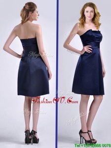 Luxurious Strapless Zipper Up Ruched Prom Dress in Navy Blue