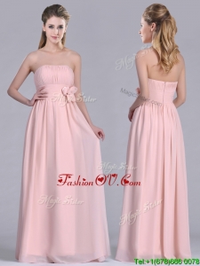 2016 Modern Chiffon Handcrafted Flowers Long Bridesmaid Dress in Baby Pink