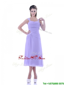 Fashionable Lavender Empire Square Bridesmaid Dress in Tea Length