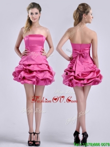Latest A Line Bubble and Bowknot Taffeta Bridesmaid Dress in Hot Pink