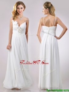 Popular Spaghetti Straps Applique and Ruched Bridesmaid Dress in White