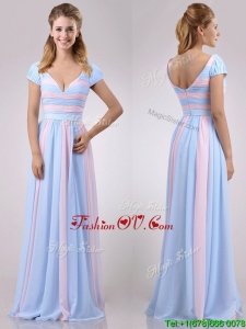 New Deep V Neckline Chiffon Bridesmaid Dress in Baby Pink and Light Blue