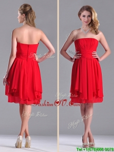 The Super Hot Strapless Empire Chiffon Ruched Bridesmaid Dress in Red
