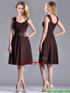 Best Selling Empire Ruched Brown Vintage Prom Dress with Wide Straps