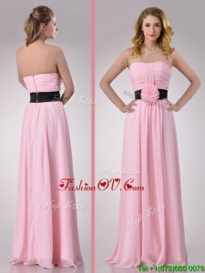 Modern Empire Chiffon Pink Long Bridesmaid Dress with Hand Crafted Flower