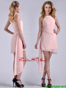 New Style Scoop Empire Chiffon Asymmetrical Vintage Prom Dress in Baby Pink