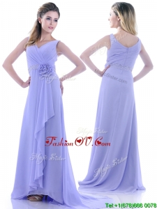 Brush Train Lavender Vintage Prom Dress with Beading and Hand Crafted Flower