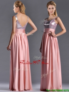 Lovely Empire Straps Zipper Up Peach Vintage Prom Dress with Sequins