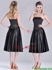 Most Popular Zipper Up Strapless Black Vintage Prom Dress in Tea Length