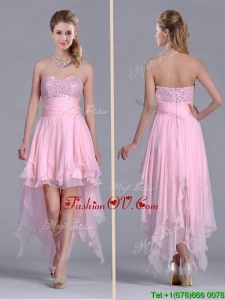 New Arrivals Beaded Bust High Low Chiffon Vintage Prom Dress in Baby Pink