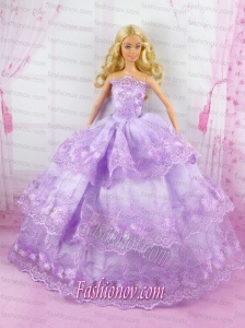 Beautiful Lilac Gown With Lace Dress For Noble Barbie