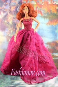 Lovely Embroidery For Hot Pink Barbie Doll Dress