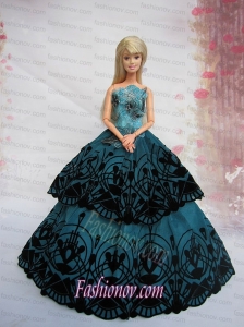 Teal A-line Dress Noble Barbie With Appliques and Floor-length