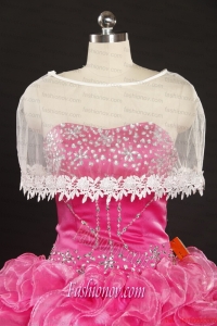 Cheap White Scoop Organza Shawls with Lace