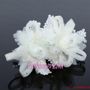 Luxurious Blue Lace Hair Flower with Imitation Pearls