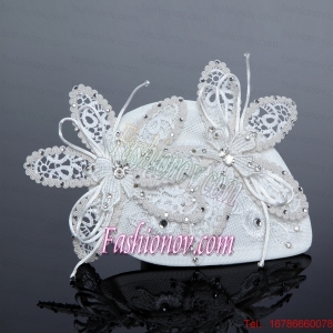 2014 White Cheap Lace Hair Flowers with Rhinestone