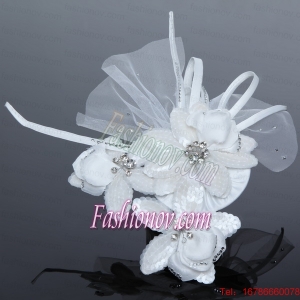 Tulle White Hair Flower with Rhinestone for Wedding