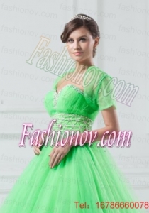 Exquisite Open Front Organza Spring Green Quinceanera Jacket For 2014
