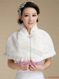 Ivory Faux Fur Shawl With Button Front Closure