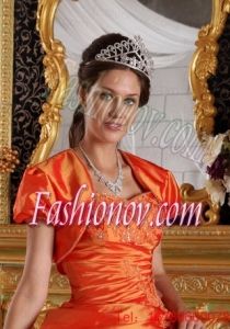 2015 Luxurious Short Sleeves and Open Front Quinceanera Jacket in Orange