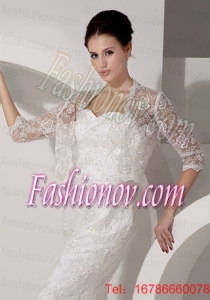 3/4 Sleeves Embroidery Jacket in Ivory With Lace