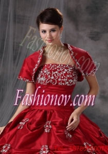 Beautiful Open Front Red Quinceanera Jacket with Appliques