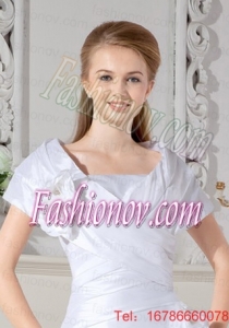 Beautiful White Short Sleeves Wedding Jacket With Hand Made Flowers