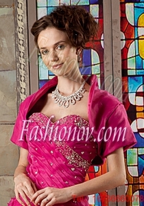 Gorgeous Short Sleeves and Open Front Quinceanera Jacket in Hot Pink