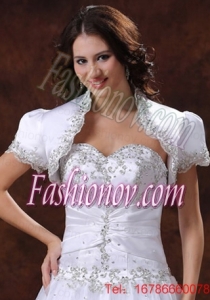 Short Sleeves White Quinceanera Jacket With Beading