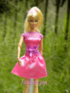 Lovely Handmade Rose Pink Scoop Appliques Sash For Barbie Doll Dress