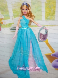 Beautiful Chiffon Blue Chiffon Party Dress for Noble Barbie Doll