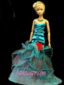 Gorgeous Teal Party Clothes Fashion Dress Sequins for Noble Barbie Doll