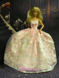 New Fashion Princess Baby Pink Dress Gown For Barbie Doll