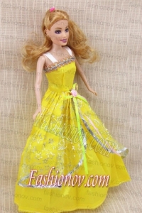 Elegant Party Dress with Yellow Taffeta Made to Fit the Barbie Doll