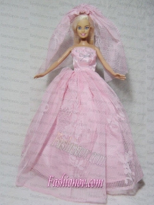 Romantic Pink Wedding Dress With Beading Made to Fit the Barbie Doll