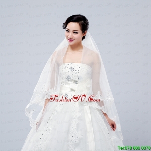 2014 Fingertip Veil Two-Tier Lace Appliques Edge