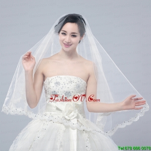 Angle Cut Two-Tier Lace Appliques Edge Chapel Bridal Veils