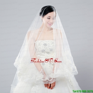 Two-Tier Drop Veil Tulle Lace Appliques Edge Wedding Veils