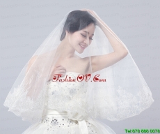 Two-Tier Lace Edge Wedding Veils with Angle Cut